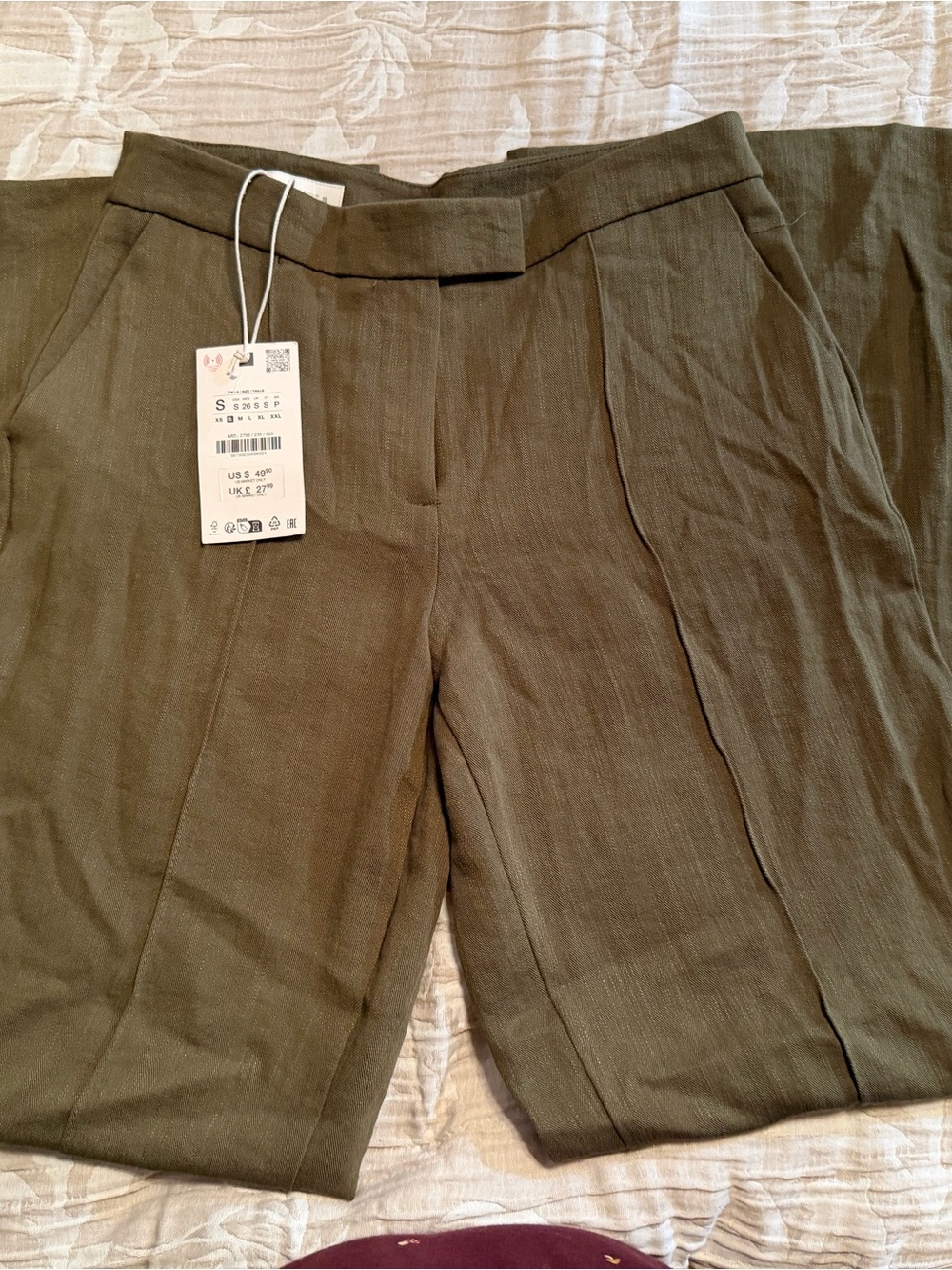 Zara Olive Green Pleated Women's Trousers